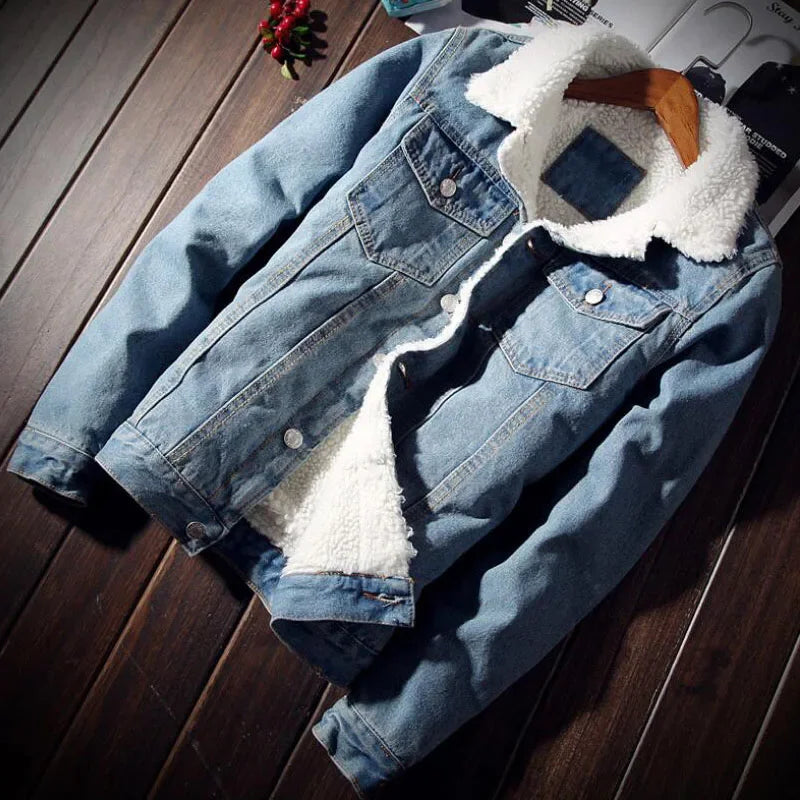 Denim Jacket Men Winter Streetwear Fashion Turn Down Fur Collar Windbreaker Cowboy Jackets Men's Outwear Hip Hop Jeans Coats 6XL