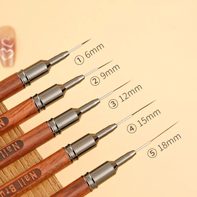 Nails Art Liner Brushes Wooden Handle Phototherapy Acrylic UV Gel Brush for Elongated Lines Painting Professional Manicure Tool