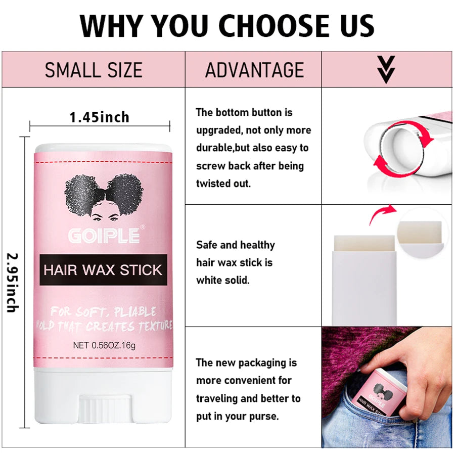 GOIPLE Moisturizing & Nourishing Rice Water & Rosemary Spray Smoothing Hair Wax Stick Flyaway Control Baby Bangs Gel Styling Wax