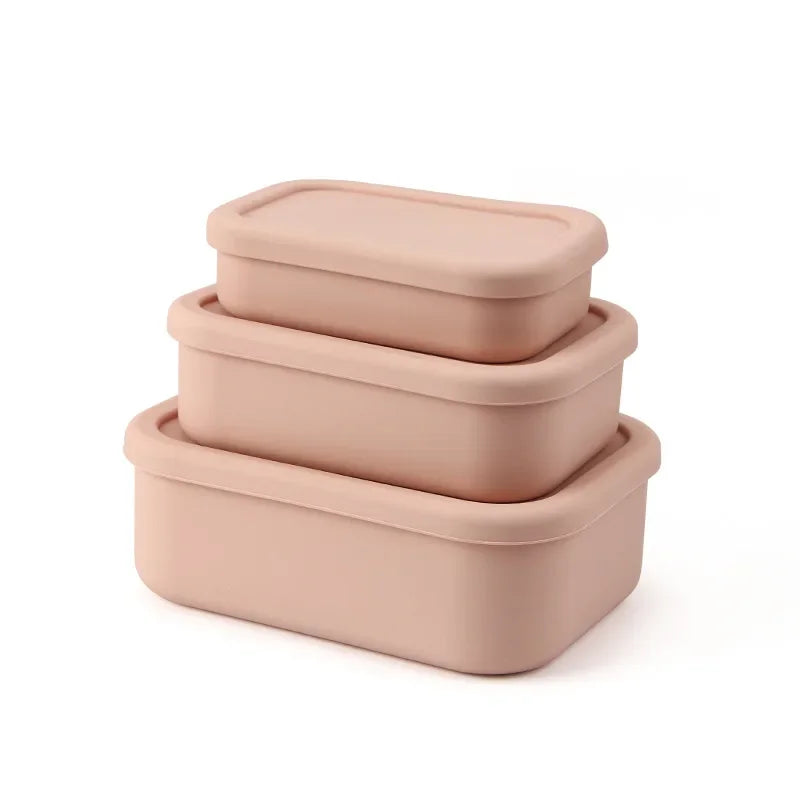 3Pcs/set(300ml+700ml+1300ml) Silicone Lunch Box,Microwaveable Bento Box,Food Container With Lid For School Work Travel Leakproof