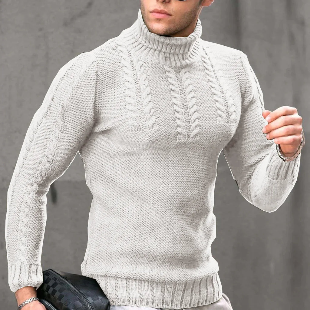 Pullovers Men Tops Turtleneck Sweaters Solid Knit Full Sleeve Casual Slim Fit Top Streetwear Thick Splice Sweater Autumn Winter