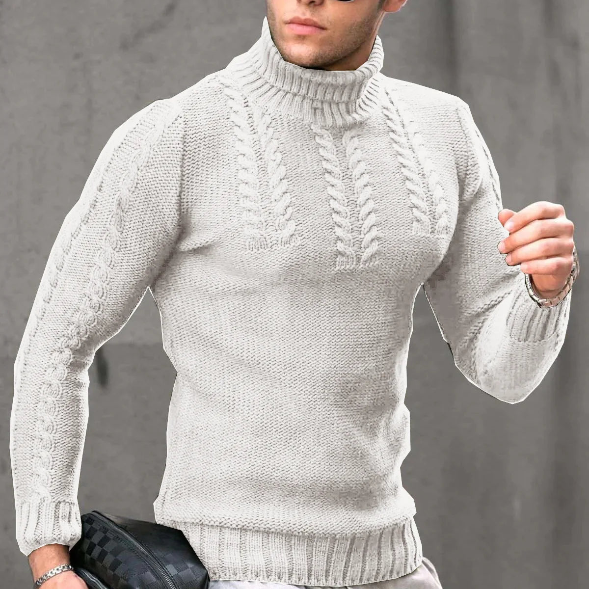 Pullovers Men Tops Turtleneck Sweaters Solid Knit Full Sleeve Casual Slim Fit Top Streetwear Thick Splice Sweater Autumn Winter