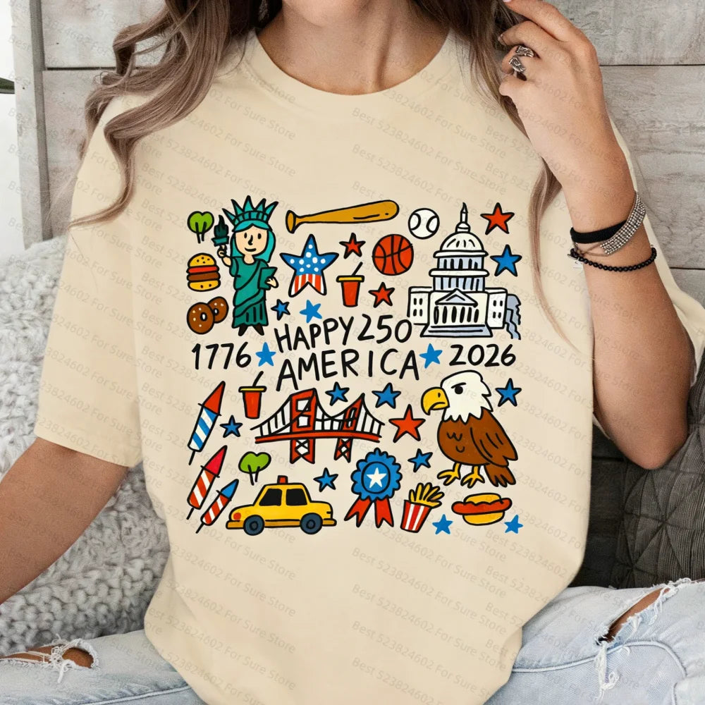 Happy 250 America T-shirt 250 Years Celebration Shirt 1776-2026 USA 250th Anniversary Outfit America 2026 Tee Doodle Patriotic