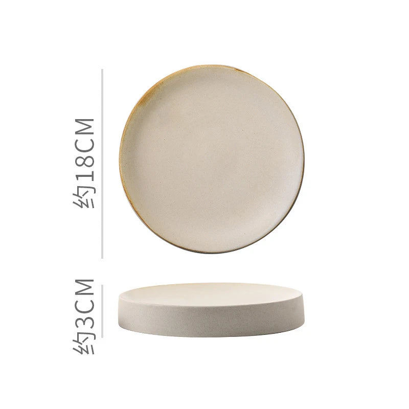 Vintage Round Ceramic Plate Creative Dessert Dim Sum Plate Pastry Plate Steak Plates Sushi Plates Molecular Cuisine Tableware