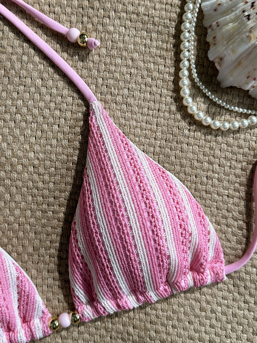 2026 Summer Women's Striped Knitted Solid Color Bikini Set Sexy Fashion Beach Vacation Bandage Swimsuit
