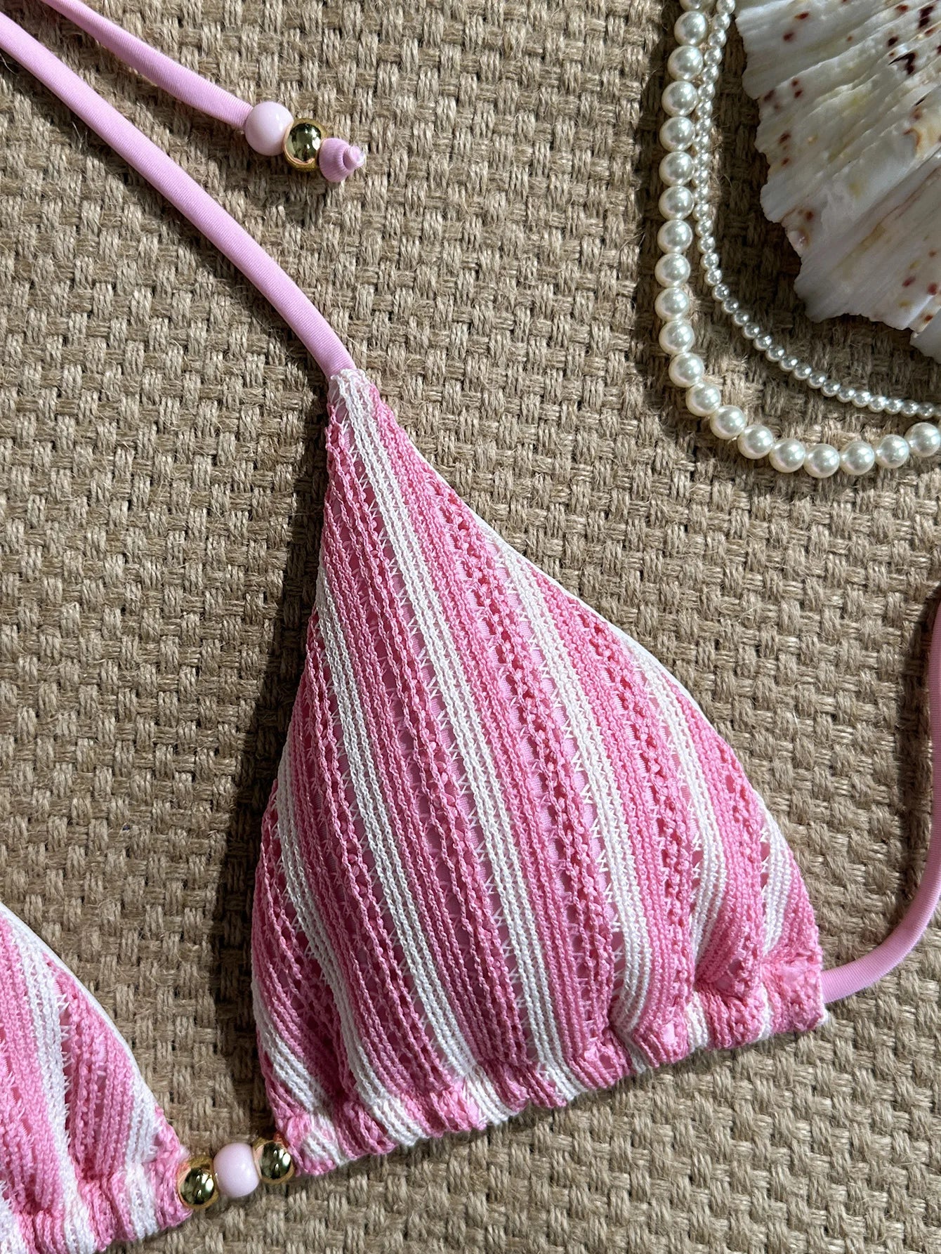 2026 Summer Women's Striped Knitted Solid Color Bikini Set Sexy Fashion Beach Vacation Bandage Swimsuit
