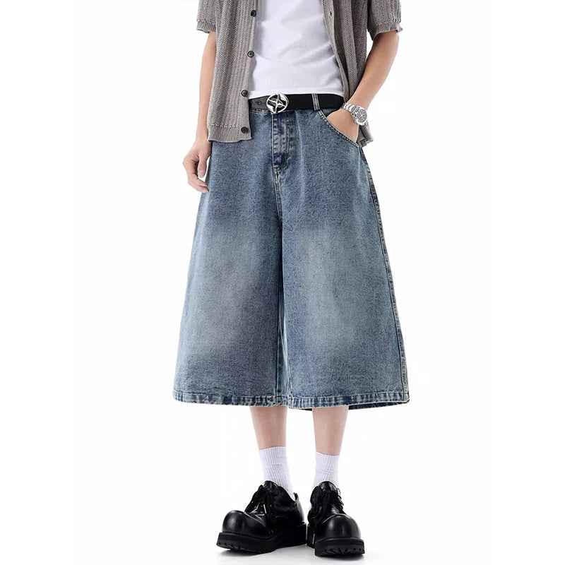 Man's Blue Denim Shorts Y2k Jeans Short Pants Harajuku Aesthetic Vintage Embroidery Cowboy Shorts 2000s Trashy Clothes