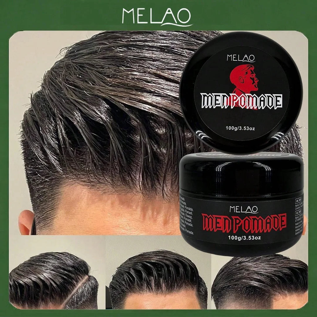 Men Pomade, MELAO Strong Hold Pomade for Men, Classic High Shine, Slick Back & Side Part Styling, 100g/3.53oz