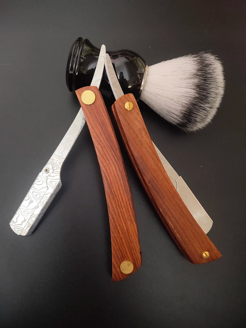 wooden trimmer manual shaver professional straight edge stainless steel sharp barber razor folding shaving blade shave beard cut