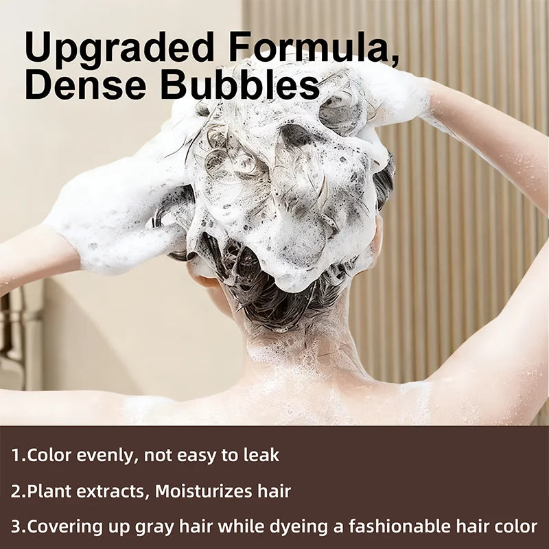 YUITIKUE Brown Hair Dye Shampoo 100ml - 4-in-1 Plant Formula, Covers Gray Hair with Natural Color, Easy & No Damage