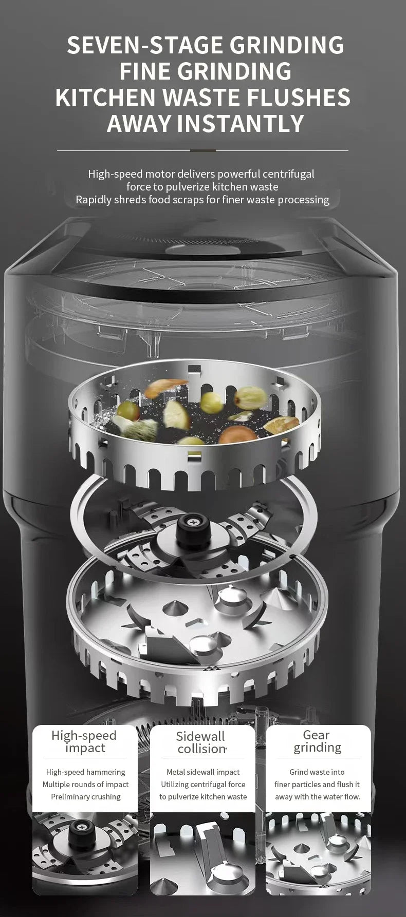 High-Power Garbage Disposer 220V Household Food Processor Kitchen Waste Grinder Efficient Bone Crushing