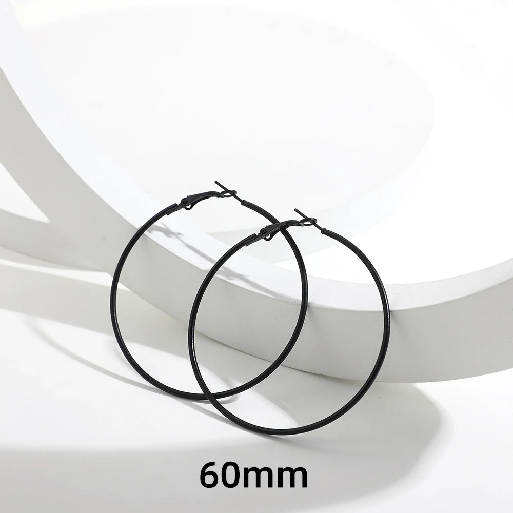 5 Sizes Stainless Steel Black Round Circle Hoop Earrings for Women Punk Exaggerated Smooth Statement Earring Gothic Jewelry Gift