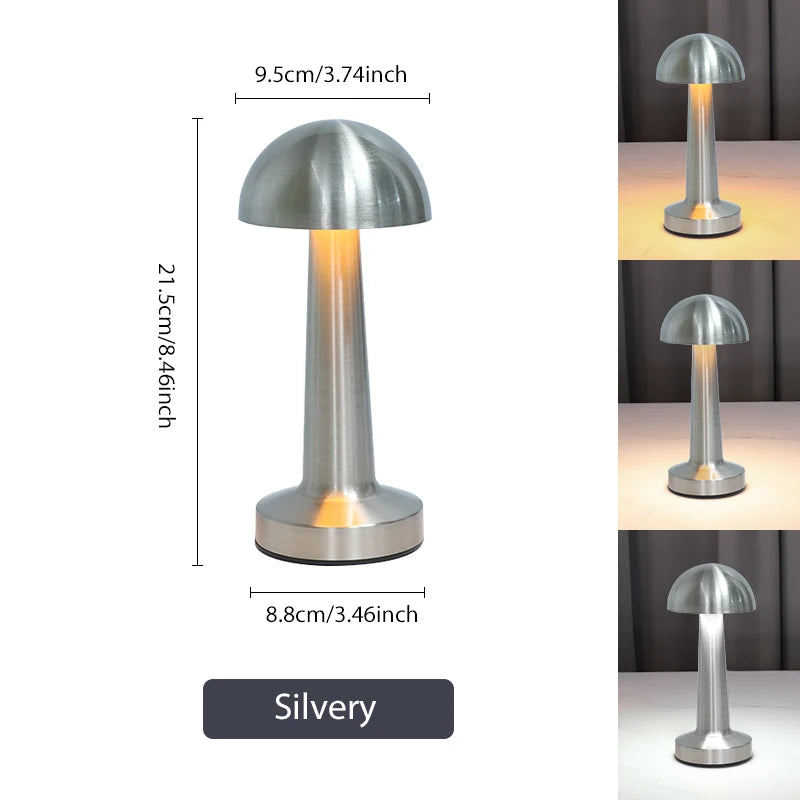 Rechargeable Mushroom Table Lamp Cordless LED Night Light Touch Dimmable Bedside Desk Lamp for Bedroom Living Room Home Decor