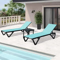 ！@！@3pcs Adjustable Aluminum Outdoor Sun Loungers Blue Textilene Side Table All Weather Leisure Deck Lawn Poolside Backyard Lake