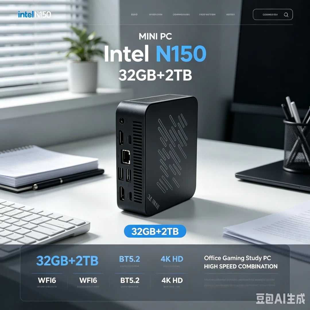 Mini PC Computer Intel Core N150 PC Gaming Computer 8/16GB RAM 1TB 2TB M.2 SSD WiFi 6 BT5.2 4K HD Portable Desktop Pc