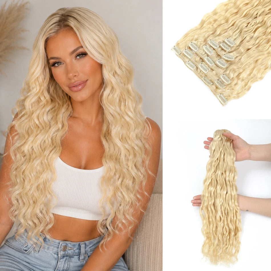 12A Curly Clip in Hair Extensions Brown Water Wave Real Remy Human Hair Clip in Extensions for Women Curly Clip Ins 7pcs 120g