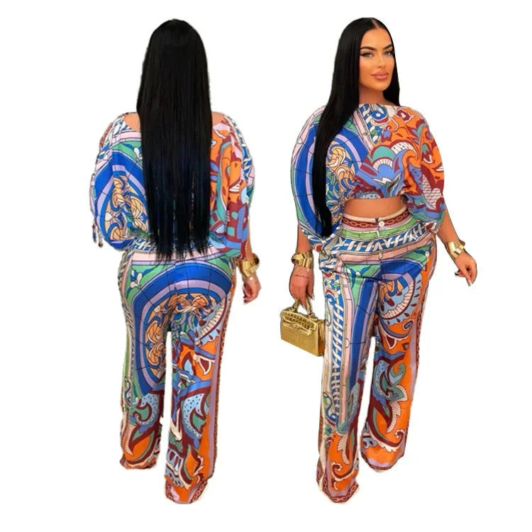 The Best-selling Printed Trouser Suit with A Line Neck and Crop Sleeves