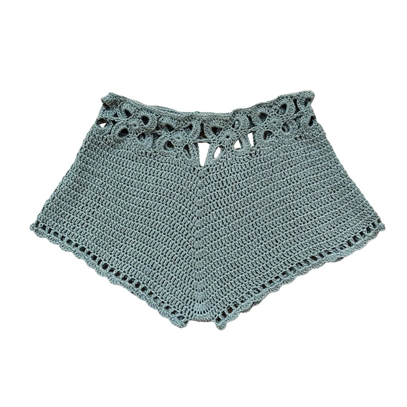 Bohemian Crochet Swim Trunks Sexy Hollow Out Micro Shorts Handmade Crochet Knitted Women Beach Board Bikini Cover-ups Bottoms
