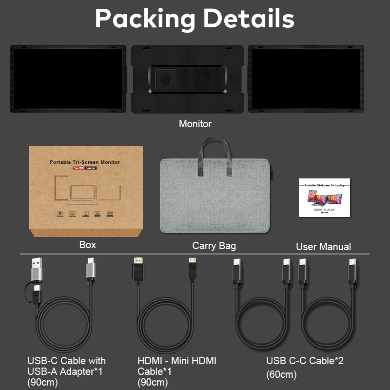 2025 New Laptop Screen Extender 15.6" Portable Monitor Triple Monitor with Dual Screen Plug & Play Gaming Monitor for Laptop