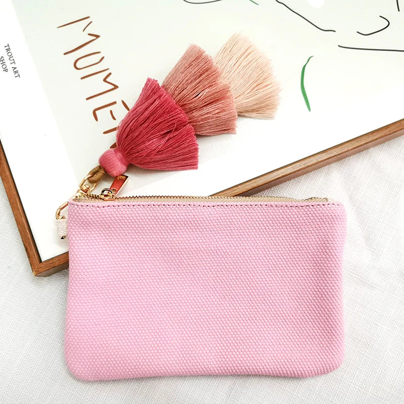 Customizable Letter Purse Leisure Personality Tassel Design Canvas Cotton Women's Clutch Office Gifts Beach Wallet iPhone Bag