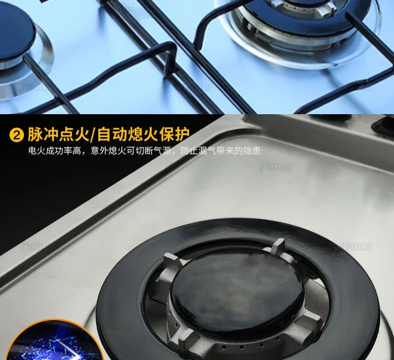 3-Burner Stainless Steel Gas Hob European Style Built-in Natural Gas Kitchen Stove