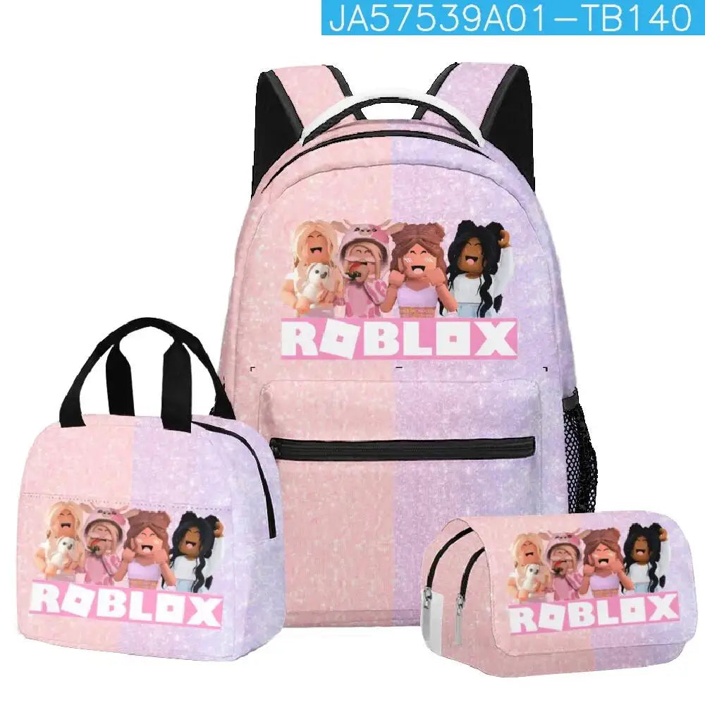 3pcs/Set Game Roblox Cartoon Anime School Bag Lunch Bag Pencil Case Set Student Backpack Birthday Gifts