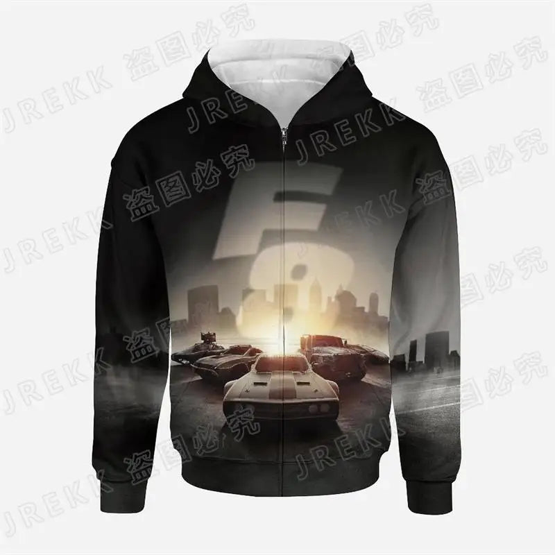 Fast & Furious 3D Print Men Children Zip Hoodie Streetwear Hot Selling Road Racer Style Spring And Autumn Jacket Sweatshirt