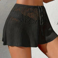 Women Hollow Crochet Knit Beach Shorts Drawstring Waist Sheer Cover‑Up Short Pants Summer Swimwear Coverups