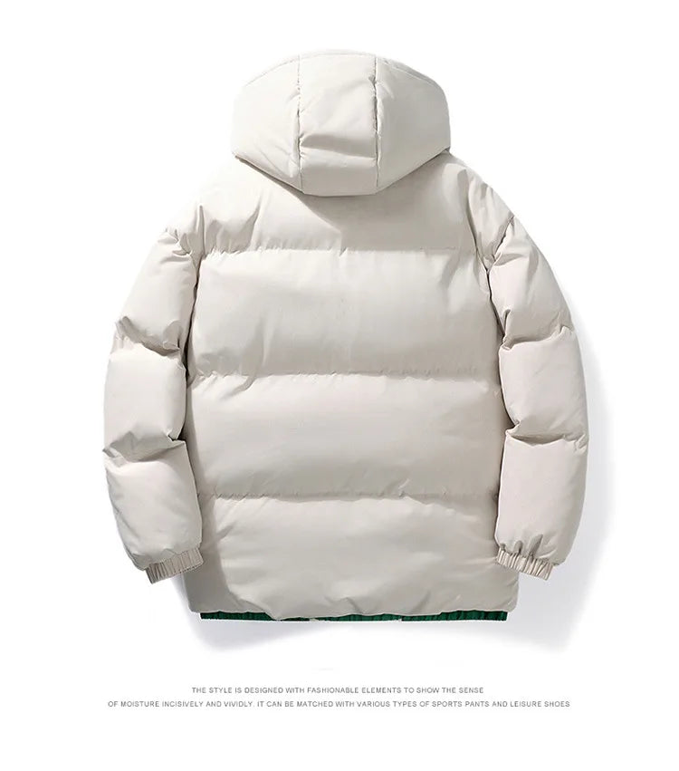 Mens Couple Fashion Cotton Padded Jacket Winter Thick Fleece Lined Hooded Coat Streetwear Parka Outerwear