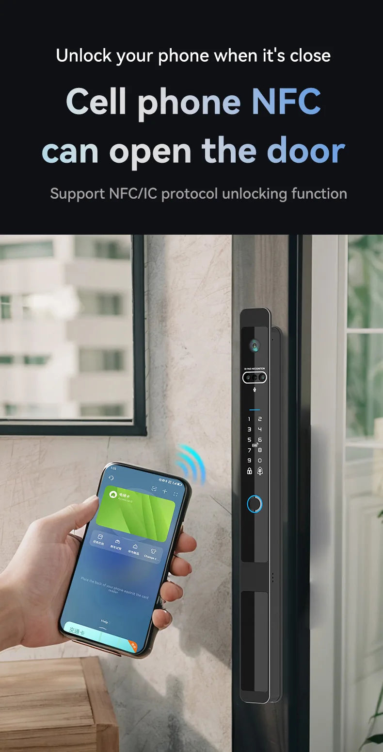 Camera video intercom Waterproof IP65 Automatic Slim Smart Aluminum door lock Face Tuya wifi 3592 euro mortise Digital UPVC lock