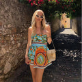 Sexy Strapless Printed Mini Dress 2025 Summer Fashion Women Sleeveless Backless High Waist Slimming Party Vacation Y2k Vestidos