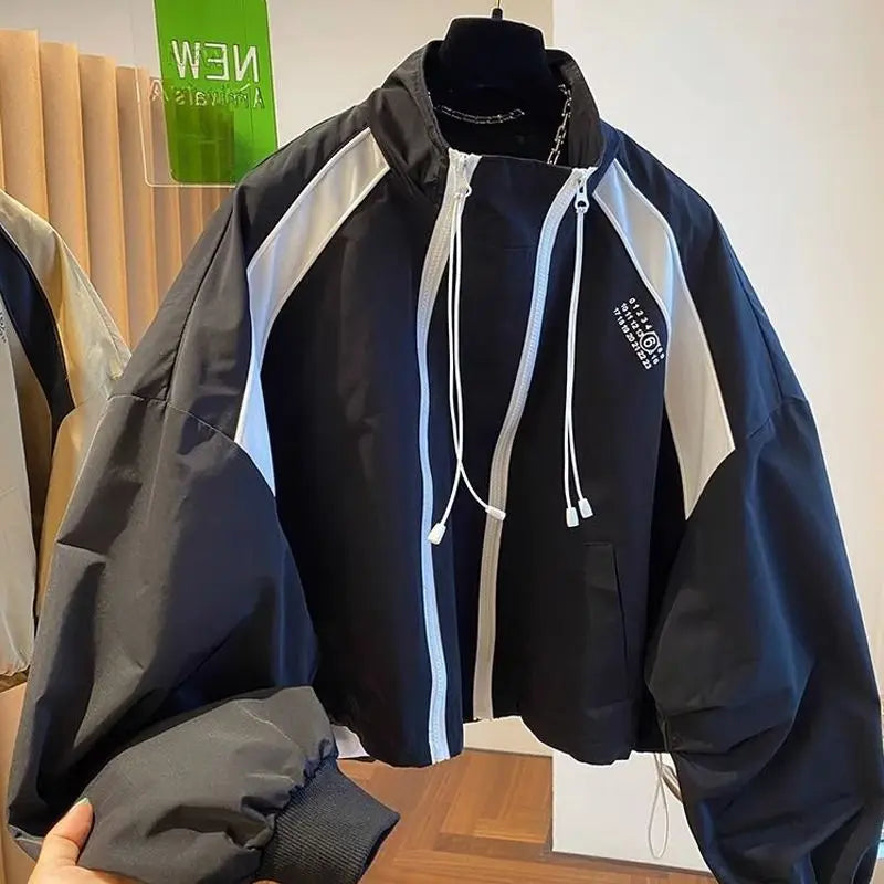 Bomber Jacket Zip Sweatshirt Design Oversized Casual Stand-up Collar Trench Coat Women Outerwear Spring Autumn Short Windbreaker