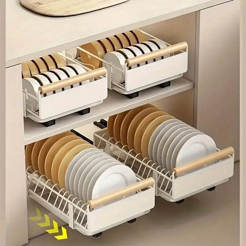 Space-Saving Kitchen Drawer Organizer, Pull Out Storage Rack for Storing Plates, Bowls, and Spices Kitchen Organizer and Storage