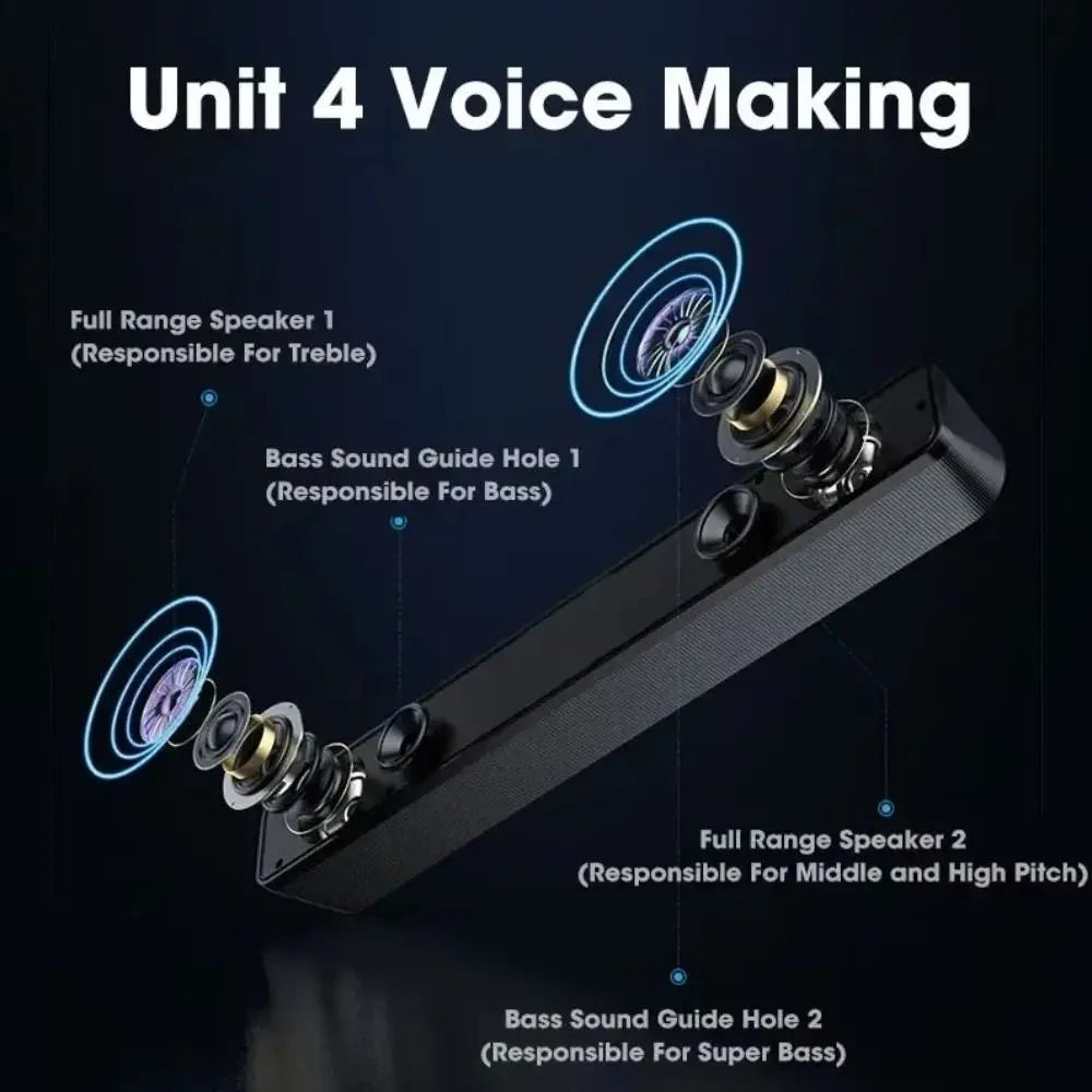 Wired PC Soundbar Stereo Strong Bass Bluetooth Speaker Wireless Compact Stereo USB Powered Soundbar Conference Room