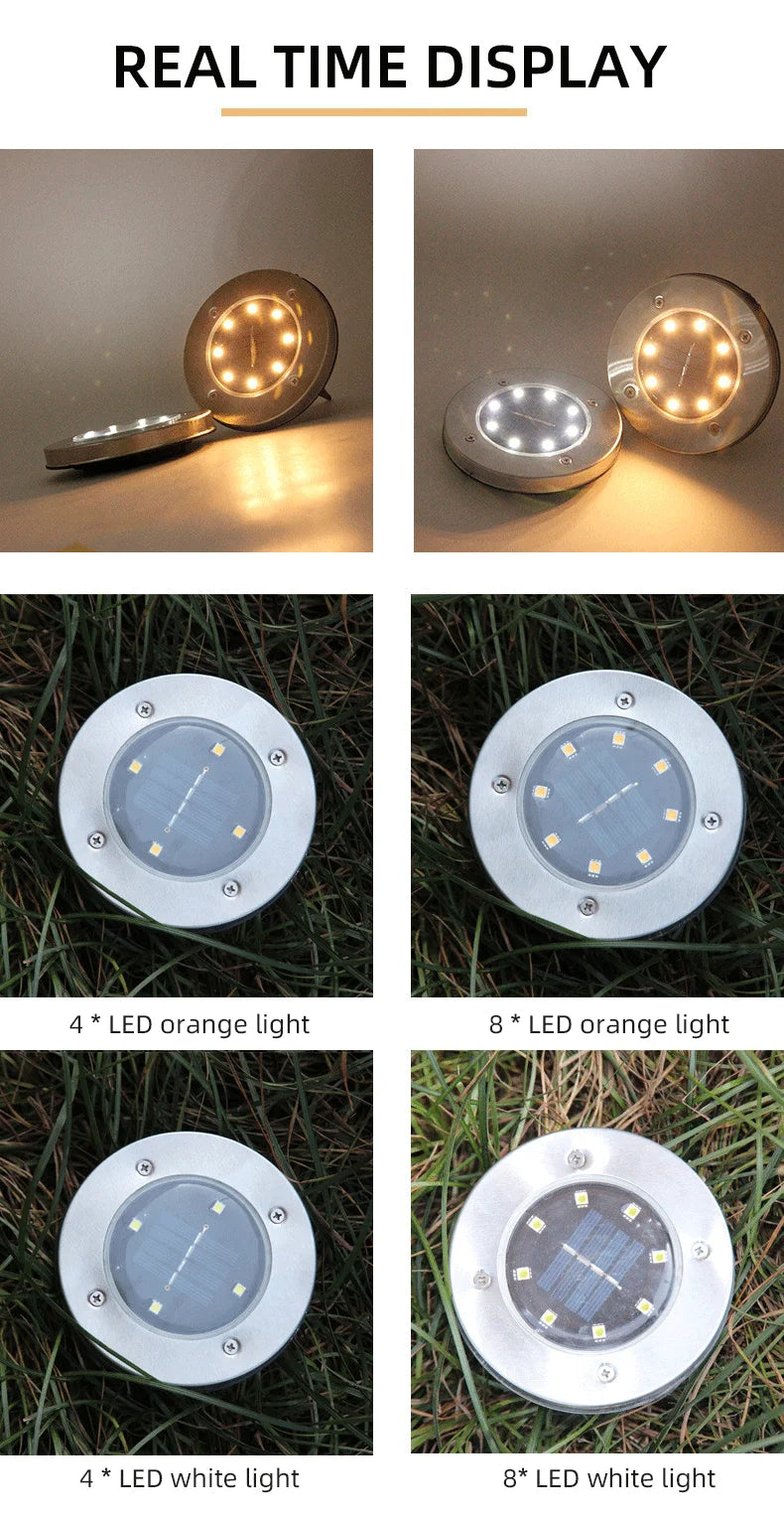 4/8LED Solar Underground Light Solar Power Disk Lamp Waterproof Outdoor Spotlight Buried Deck Light Lawn Garden Decoration
