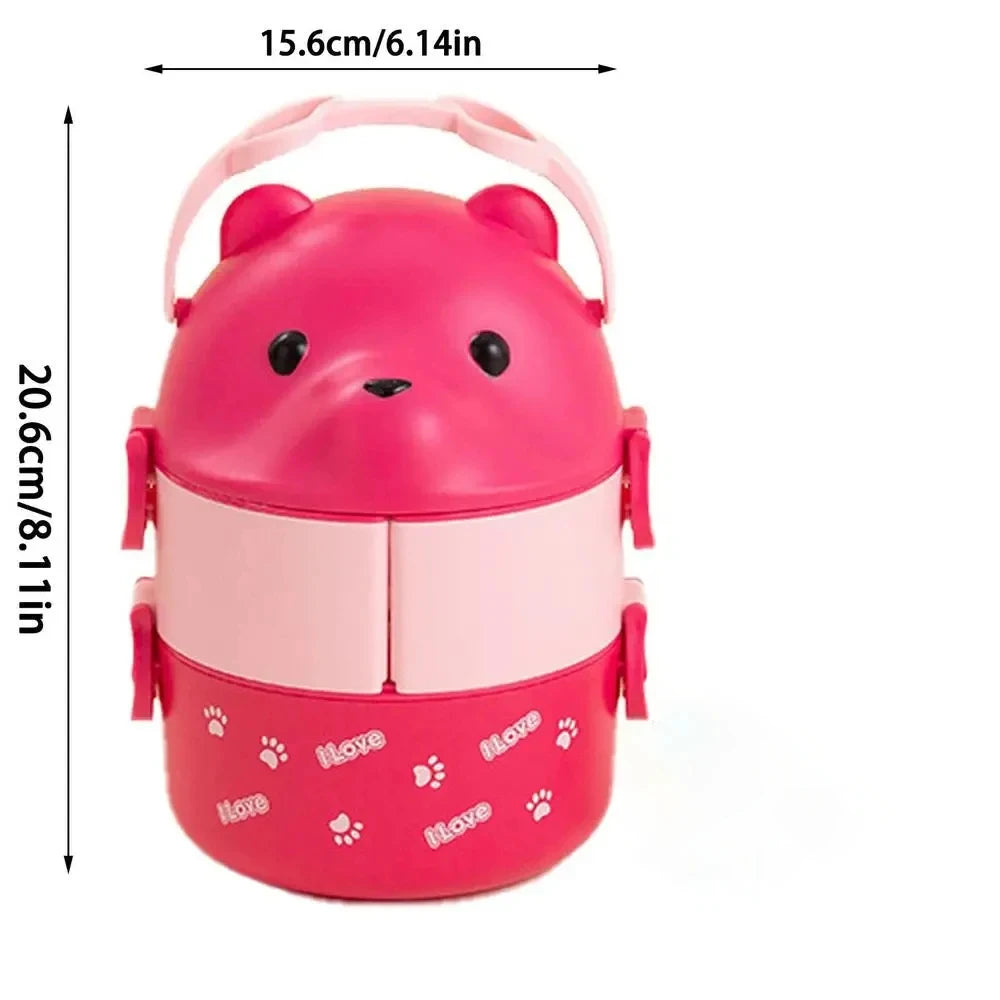 Eyeglass Bear Thermal Bento Box Stackable Bento Box Portable Cute Cartoon Children Lunch Box Double Layer Food Storage Container