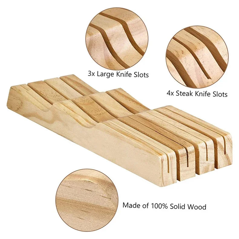 Western Knife Tray Organizer - Wood Knife Organizer - Kitchen Drawer Cutlery Storage Tableware - Container in-drawer Knife Tray