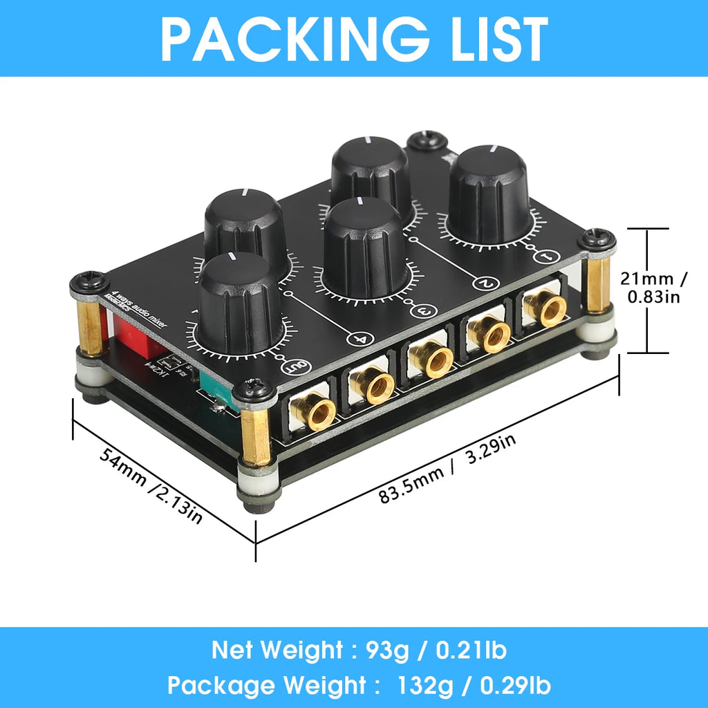 Douk Audio Portable 4 Channel Analog Stereo Audio Mixer Mini Passive Line Mixer for Live Studio Recording Sound Mixing Console
