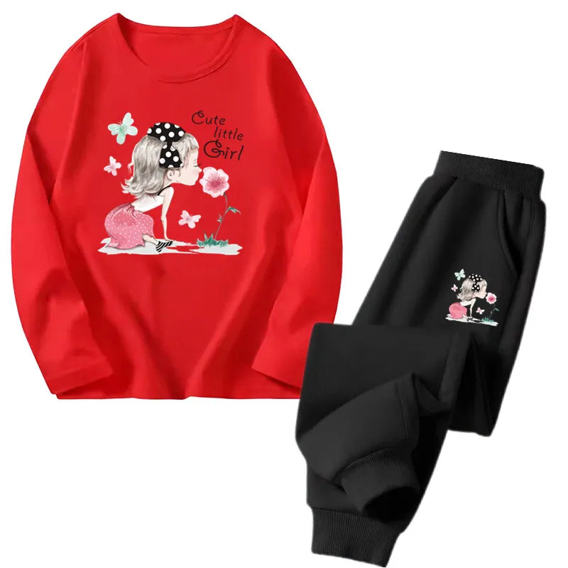 Spring Autumn Toddler Girls Fashion Set Kawaii Print Long Sleeve T-Shirt And Pants Two-Piece Casual Clothing Outfit for Girls