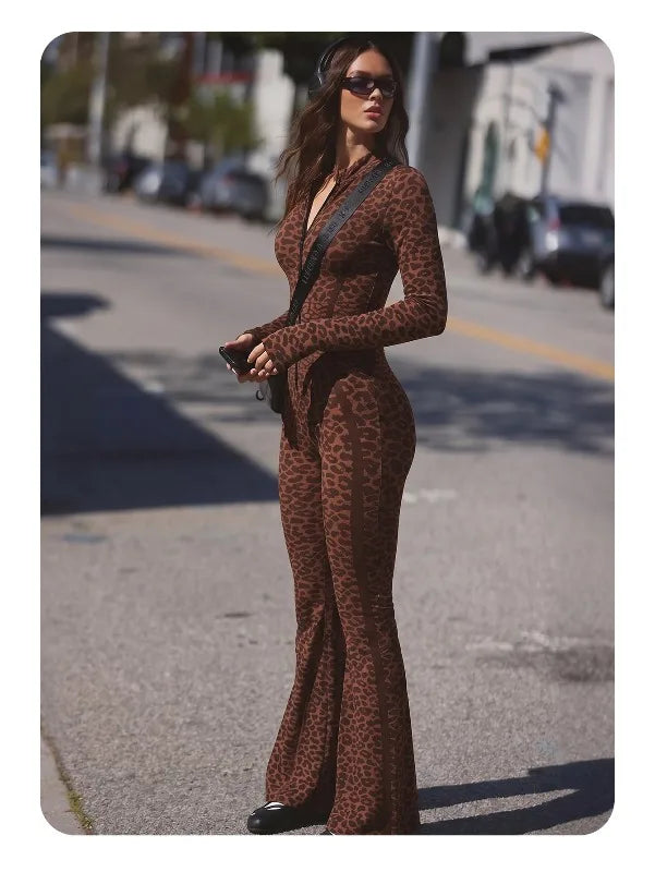 Sexy Hip-wrapped Yoga Suit Spice Deep V-neck Zipper Fashion Leopard Print Slim-fit One-piece Fitness Yoga Pants Summer 2026