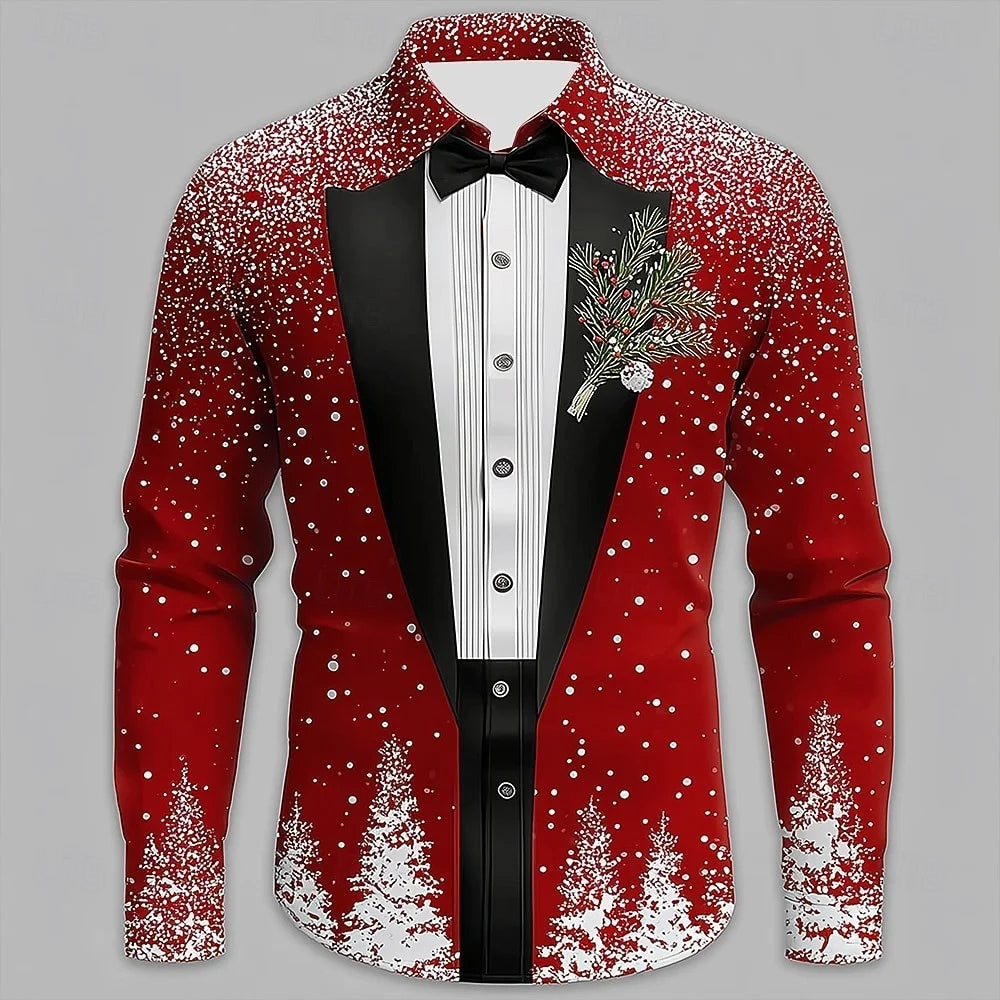 Christmas Festival Theme Men's 3D Printed Formal Shirts Christmas Tree Santa Claus Graphic Long Sleeve Shirt Fashion Men's Shirt