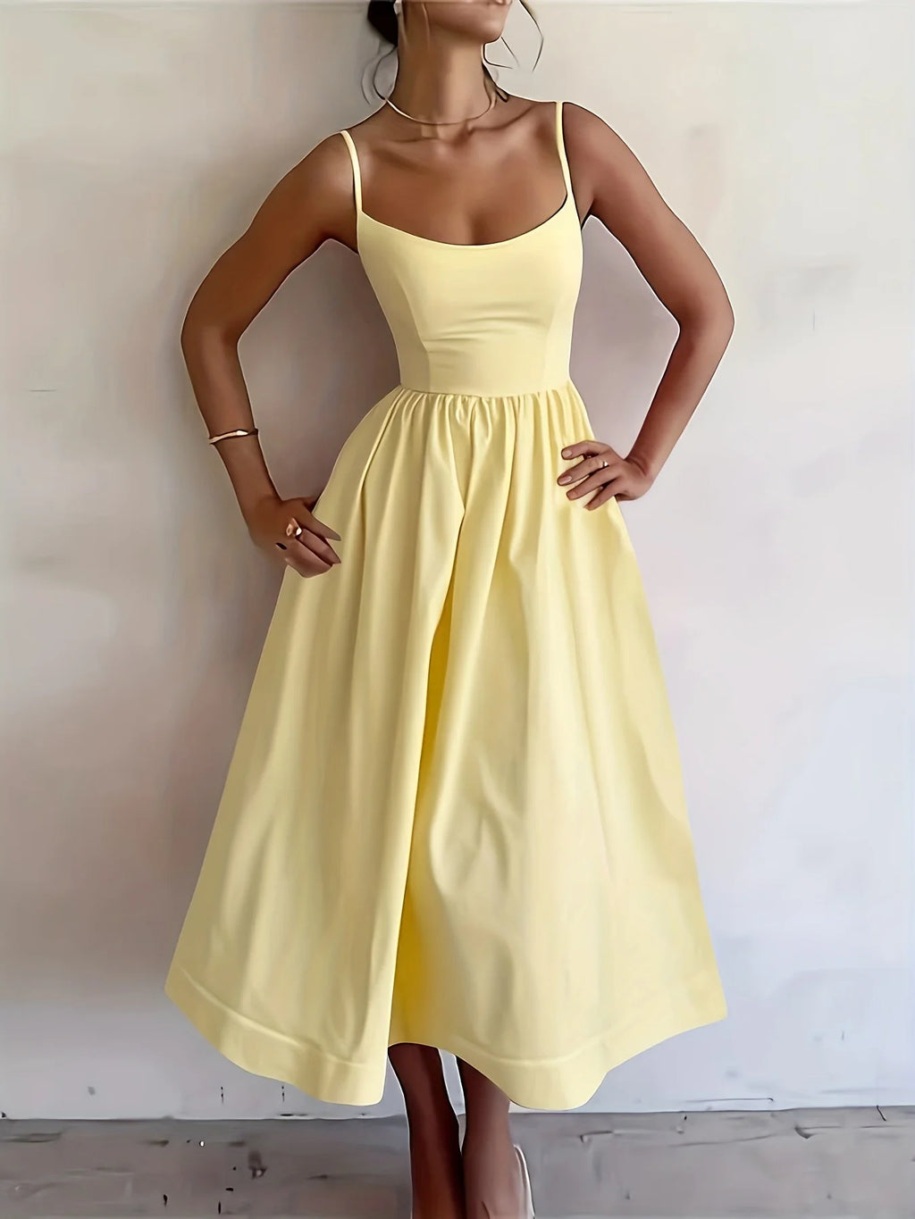 Elegant Directed Women's New Pure Color Sleeveless Chic Strap Dress Fashionable Minimalist Design Casual Comfortable Fit