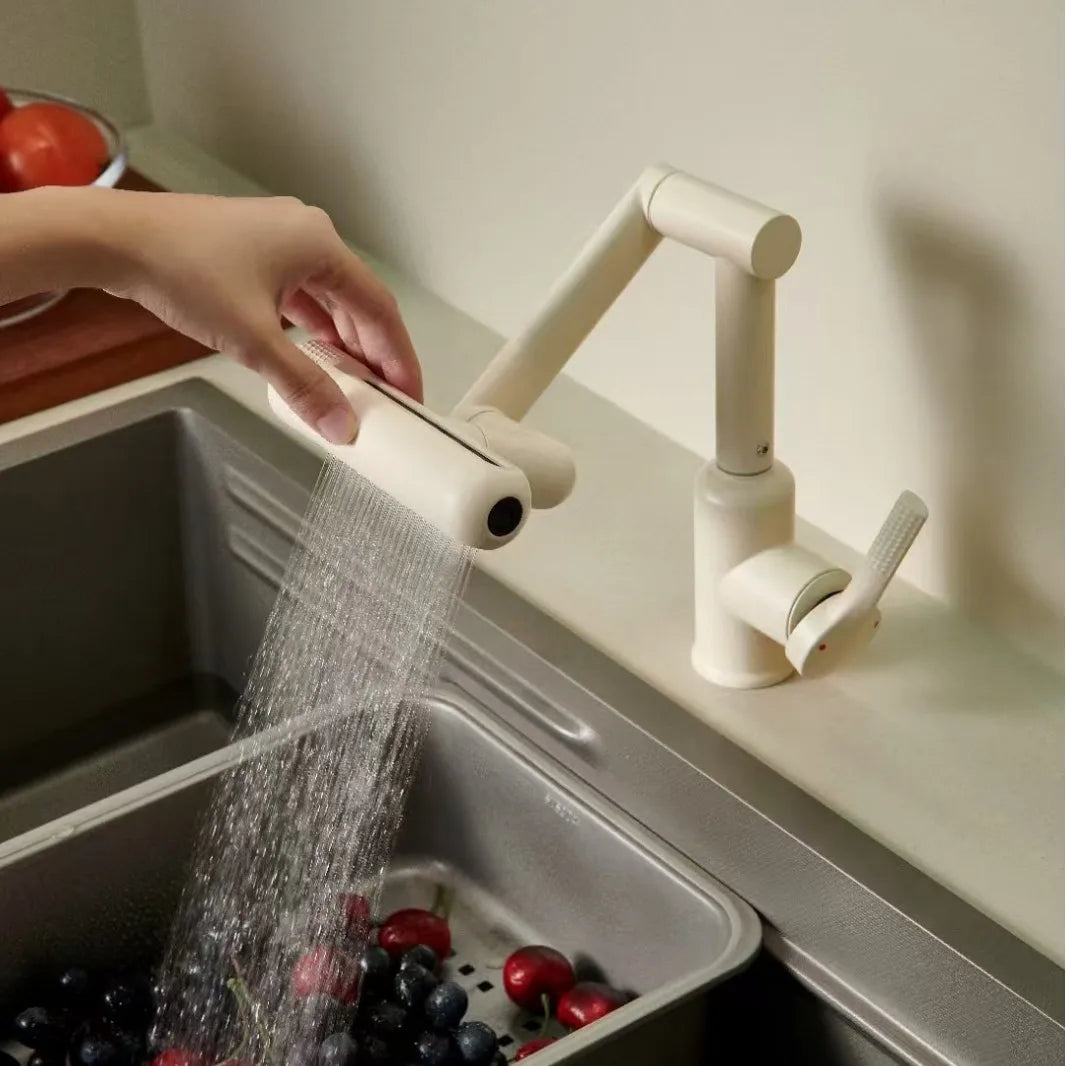 Stainless steel household kitchen hot and cold sink faucet multifunctional universal mechanical arm rotating washbasin