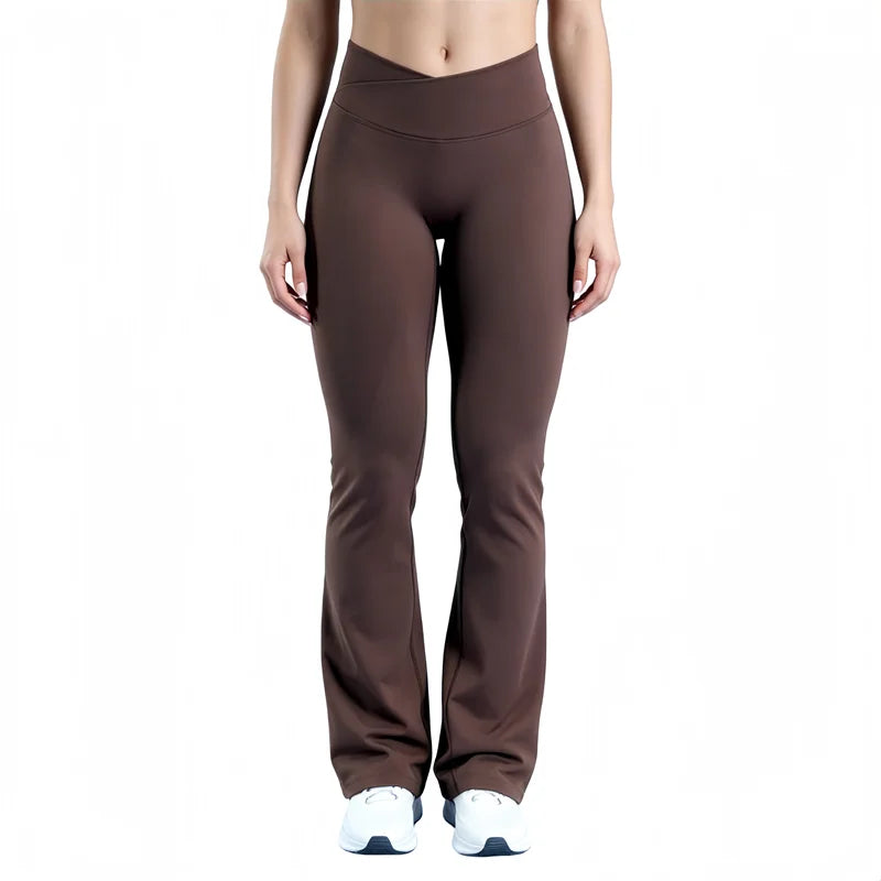 Crossover Waist Flare Leggings Women Seamless Bell Bottom Yoga Pants Butt Lifting Tummy Control Gym Fitness Flared Leggings
