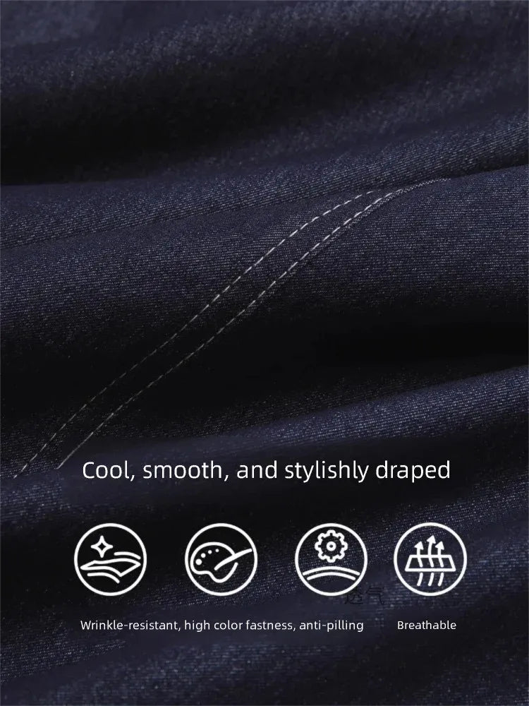 I BELIEVE YOU Dark Blue Denim Midi Skirt for Women 2026 Spring Elastic Waist Skirts Casual A-Line Skirt with Pockets 2261026207