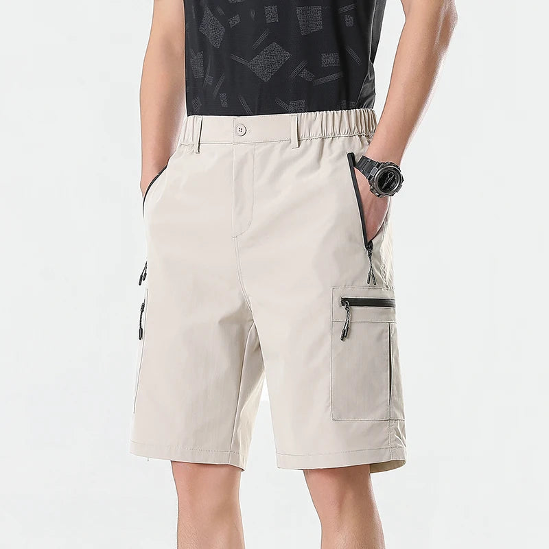 Mens Cargo Shorts Knee Pants Zipper Pocket Summer Quick Dry Shorts Climbing Jogger Elastic Waist Sports Wear