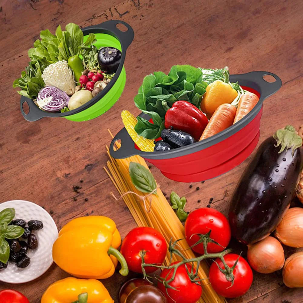Silicone Vegetable and Fruit Cleaning and Drainage Basket  Cleaning Basket 1PCS Folding Water Filter Net Kitchen Gadgets