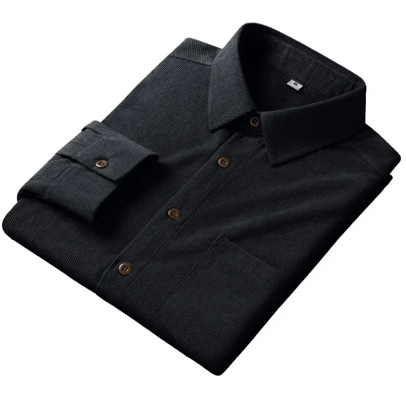 Autumn and Winter Men's New Corduroy Long Sleeved Shirt Solid Color Comfortable Casual Versatile Top