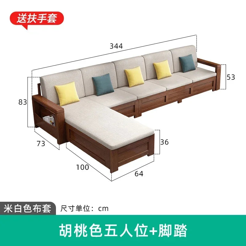 solid wood sofa simple modern living room winter and summer dual-purpose corner combination storage sofa