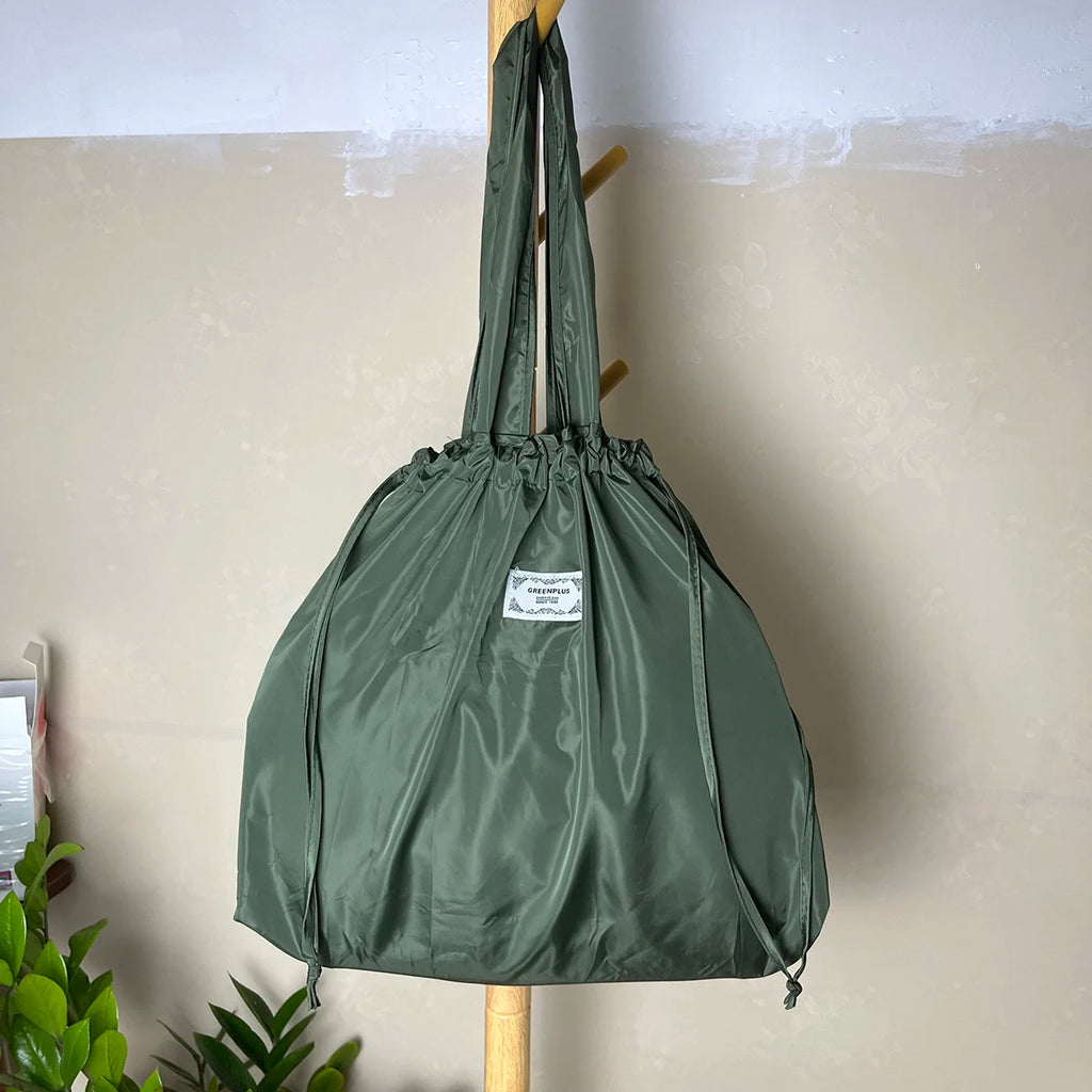 Extra Large Solid Color Foldable Drawstring Shopping Bag Portable Grocery Tote & Shoulder Bag